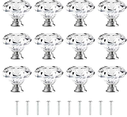Attom Tech Home 12 Stück 40 mm Möbelknöpfe Kristallklare knauf für schrank, Diamantform, Schrankknäufe mit Schrauben für Küche, Kommode, Schrank, Badezimmer, Kleiderschrank
