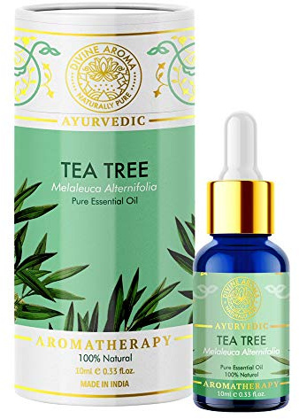 Divine Aroma Aceite esencial de árbol de té, 100% puro y natural, para acné, manchas, cabello, olores, 10 ml