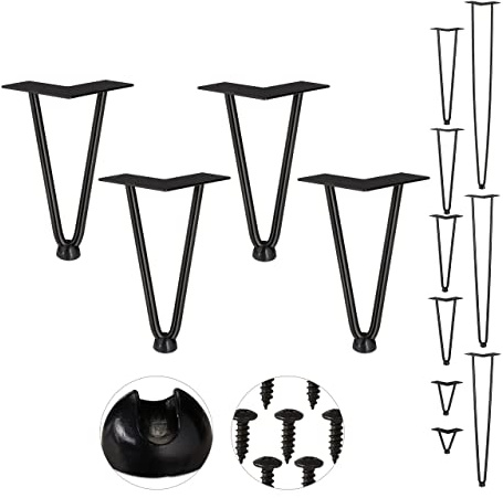 Relaxdays Hairpin Legs, 4er Set, 2 Streben, Metall, Haarnadel Tischbein für Hocker, Tisch & Schrank, 20 cm hoch, schwarz