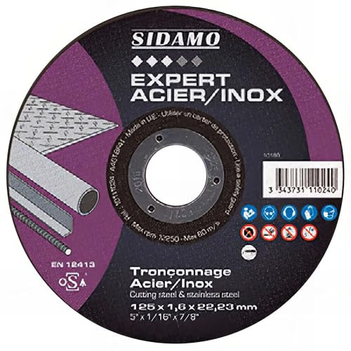 Disque à tronçonner EXPERT ACIER INOX D. 125 x 1,6 x Al. 22,23 mm - Acier, Inox - 10111024 - Sidamo