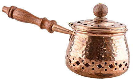 NKlaus Räucherpfanne aus Kupfer, antik, Holzgriff, für Weihrauch, 1 Stück | Handarbeit; Hausreinigung; Höhe: 11cm; Länge: 24cm; Gewicht: 0,3kg