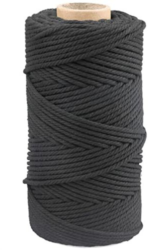 G2PLUS Makramee Garn 4mm, 100m Schwarz Baumwollgarn Baumwollkordel Baumwollschnur Kordel-Strickarbeiten Kettgarn für DIY Handwerk Basteln Wand Aufhängung Pflanze Aufhänger