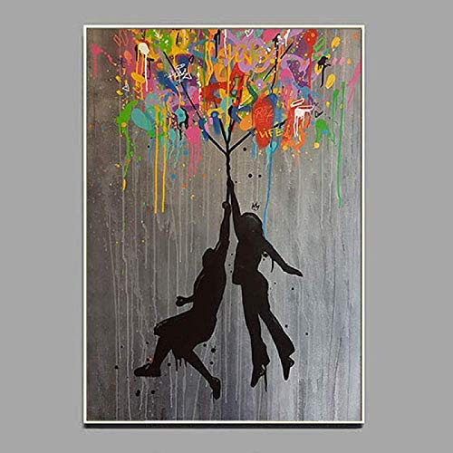 HHLSS Poster Bild 60x80cm ohne Rahmen Banksy Art Street Aquarell Graffiti Abstrakte Poster Abstrakte Bilder für Wohnzimmer Wohnkultur