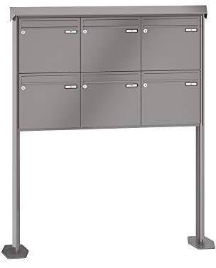RENZ/Prisma / 6er Freistehende Briefkastenanlage Standbriefkasten/RAL-Farbe 9007 Volumen 12 L/mit Fußplatten/Dein-Briefkasten.de