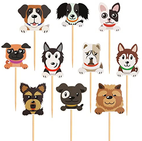 30 Stück Hunde Cupcake Topper Cartoon Hundekopf Torten Topper Welpen Kuchen Dekorationen für Welpen Geburstag Party Dekorationen Hunde Thema Kindergeburtstag Babyparty Partyzubehör
