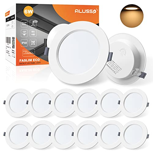 ALUSSO LED Einbaustrahler 230V 6W Warmweiß IP44, Lochmaß 95-100MM, 12er Set | Ultraflach LED Spots Deckenleuchte Deckenspots Einbauleuchten Einbauspots für Badezimmer Küche Wohnzimmer