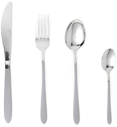 Collezione Salter BW07831TK Naturals Set di 16 posate in acciaio inossidabile, servizio di posate per 4 persone, finitura a specchio, con coltello, forchetta, cucchiaio, Placcato in argento, Grigio
