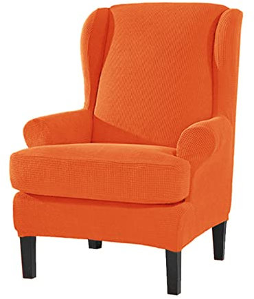 GUYIRT Jacquard-Spandex-Stoff Sesselhusse mit Elastischer Boden Weich Stretch Sesselbezug 2 Stück Ohrensessel Überzug für Wohnzimmer -Orange