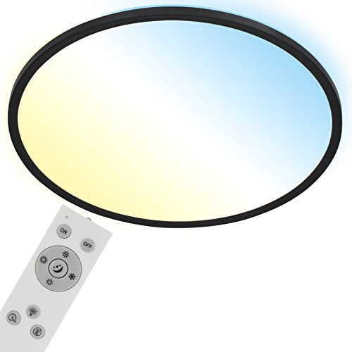 BRILONER - LED Deckenlampe flach mit Fernbedienung, indirektes Licht, einstellbar von warmweiß bis kaltweiß, Lampe, Deckenleuchte, Wohnzimmerlampe, LED Panel, Küchenlampe, 48x3 cm, Schwarz