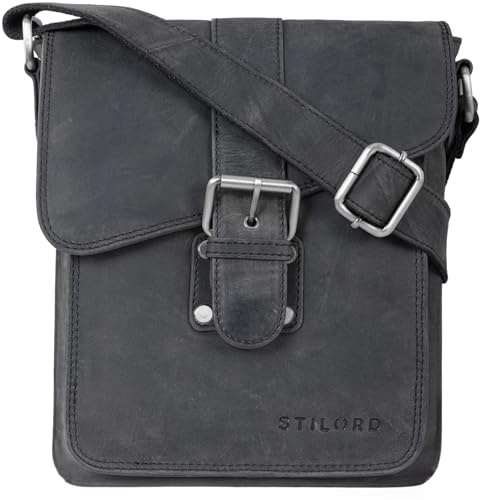 STILORD 'Mattia' kleine Umhängetasche Herren Echtleder Vintage - Schultertasche für 10,1 Zoll Tablets & iPads 9,7 Zoll - Messenger Bag & Herrenhandtasche, Farbe:carbon - grau