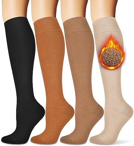 BLONGW Warm Thermal Boot Socks for Women - Knee High, Winter, Running, Hiking, Gifts - Thick Socks for Cold Weather