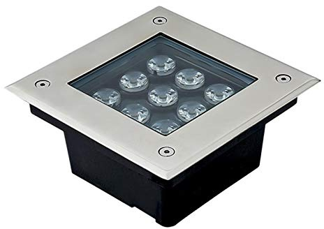WZYJLyds 9W Led Bodeneinbaustrahler, Draussen Platz Bodenleuchten, 12V/24V/220V Gartenstrahler, IP67 Wasserdicht Edelstahlplatte(Warmweiß,220V)