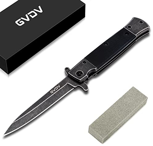 GVDV Pocket Knife Folding Knives, Cool Pocket Knives for Men, 7Cr17 Stainless Steel Knife Set with Sharpening for Fishing Camping Hunting Hiking, Black Stonewashed
