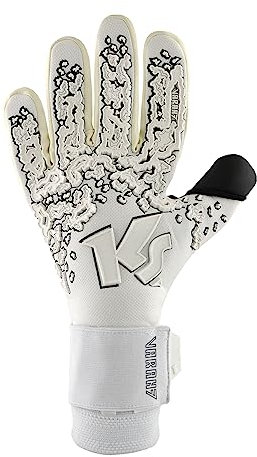 KEEPERsport Torwarthandschuhe Varan7 Champ NC Whiteout für Erwachsene, Fußballhandschuhe, 4mm Supreme Claw - mit Lasche, Farbe: Weiss, Größe: 10,5