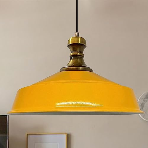 bamyum Asletl-Knob Hängelampe Industrial Vintage Ø41 cm, Küchenlampe Hängend, Wohnzimmerlampe, Pendelleuchte Esstisch Dunkelgelb Metall