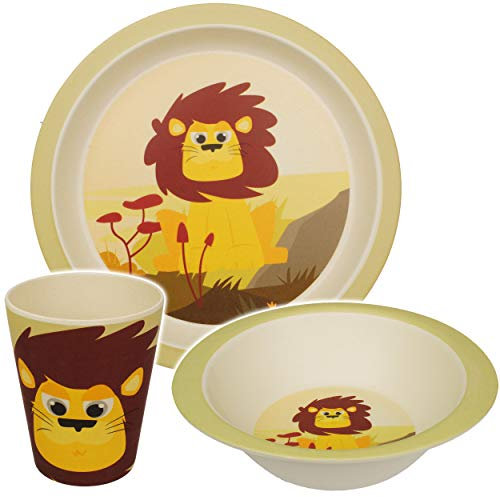 alles-meine.de GmbH 3 TLG. Set - Kunststoff - Geschirrset - Löwe/Zoo Tiere - BPA frei - Kunststoffgeschirr - Trinktasse + Teller + Müslischale - Spülmaschinenfest - Kindergesch..