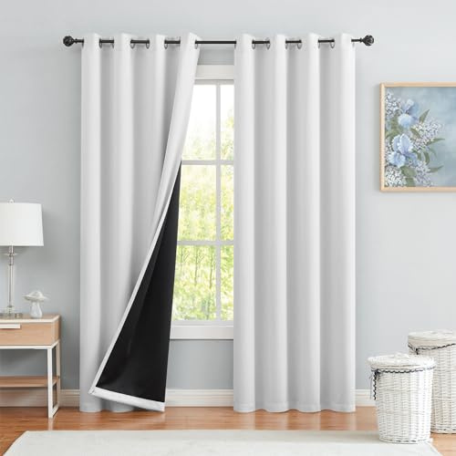 Beauoop Weiß Blickdicht Vorhänge für Wohnzimmer Einfarbig Verdunkelungsvorhänge Gardinen mit Ösen Thermogardine Lichtundurchlässig Dekoschal für Schlafzimmer 2er Set, 175 x 140 cm (H x B)