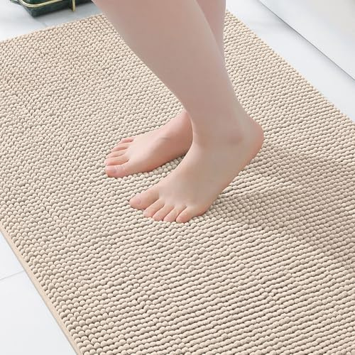 Homaxy Chenille Badezimmerteppich rutschfeste Badematte Waschbar Badteppich Weich Badvorleger Saugfähige Duschvorleger für Badezimmer - 50x80 cm, Beige