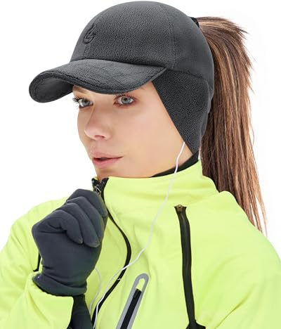 Gisdanchz Reflektierend Dehnbar Damen Winter Pferdeschwanz Basecap mit Ohrenklappen