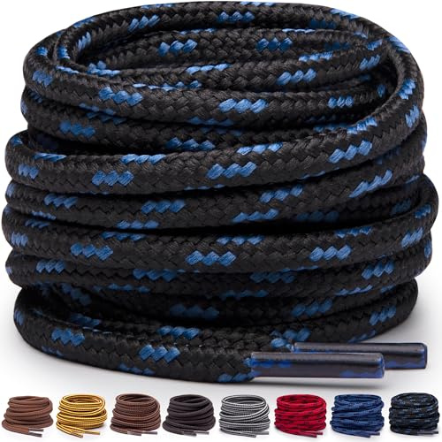 Miscly Cordones Redondos para Botas - Resistentes y Duraderos, Cordones para Botas de Trabajo y Calzado de Senderismo (Negro/Azul, 114 cm)