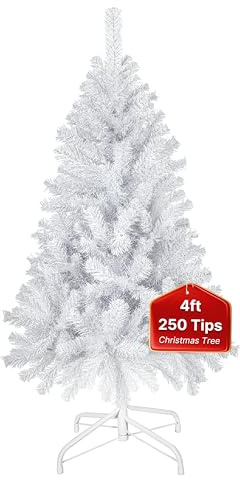 SWL Artificial Christmas Tree – Green Xmas Tree with Foldable Metal Stand | Full Lifelike Branches, Easy Assembly, Compact Storage & Holiday Decoration for Home or Office (White, 4 Feet)