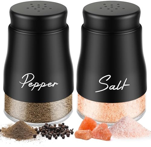 Saliera e Pepiera 2 Pezzi Set - 5 Once Fondo di Vetro Sale e Pepe, con Spargisale Pepe Coperchio, per la Casa e la Cucina Stile Classico da Ristorante - Nero