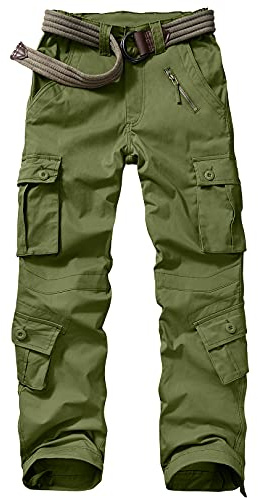 Dam Cargo Army Combat arbetsbyxor med 8 fickor vardaglig bomull ripstop byggbyxor, Armégrönt, 36