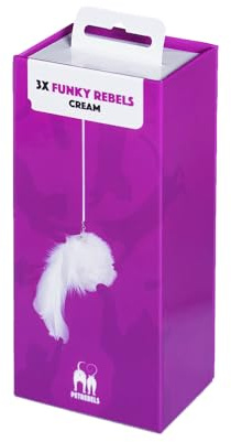 Petrebels Kratzbaum Spielzeug für Katzen, 3 Stück in Geschenkbox, Spielball mit Feder zur Montage am Kratzbaum, Funky Rebels Federbälle, Farbe Beige/Creme