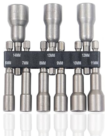 6-14mm Magnetic Nut Driver Set, 9 Pcs Hex Shank Nut Setter Driver Impact Driver Sockets Hex Drill Bits 1/4 Inch Quick Change Drill Bit Sets for Electric Screwdriver Handle Tools