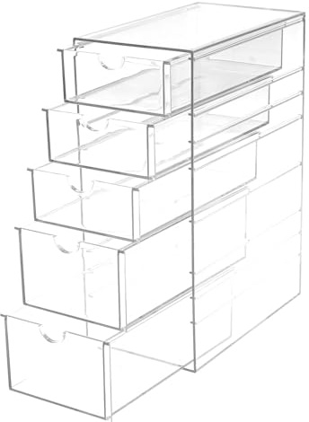 Boîte de Rangement Bureau à 5 Tiroirs, Casier Tiroir Bureau Empilable en Acrylique à 5 Niveaux, Organiseur Bureau avec Tiroirs pour Fournitures, Articles de Papeterie et Accessoires