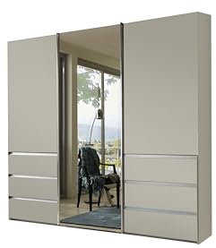 WIEMANN Schwebetürenschrank Kleiderschrank Schlafzimmerschrank 250cm breit, mit Schubladen, Champagner Dekor, mit Spiegel, Höhe 236cm, Malibu