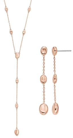 Skagen Damen Anja Pebbles Roségold-Ton Edelstahl Halskette und Ohrringe, Set