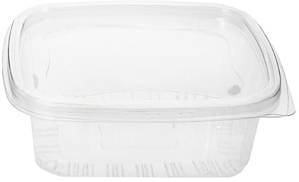 Monouso | 50 Envases reciclables PET Con Tapa Bisagra, 370ml, Transparente, Envase para alimentos, Recipiente de Plástico, Fácil apertura, Cierre hermético.