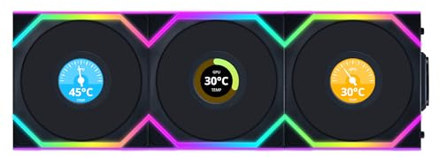 Lian Li UNI SL – LCD trådlös 120 – trippelpaket – ARGB PC-fodralfläkt – 1,6 tums LCD-skärm – 2,4 GHz trådlös signal för RGB och fläktkontroll – kontroll ingår och krävs – svart (12SLLCD1W3B)