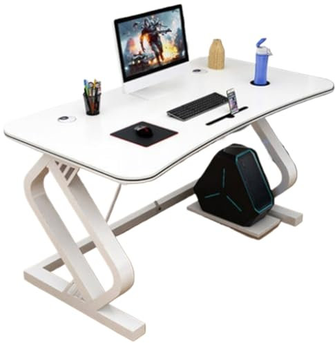 IKVODEOS Computertisch, Beistelltisch, multifunktionaler Desktop-Computertisch mit Handy, Wasserbecher, Kartensteckplatz, gebogen, einfacher und modischer Spieltisch, Gaming-Schreibtisch, großer Sch