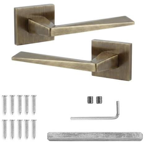 Decoranddecor Antique Brass Door Handles Internal Door Handles Square Rose | Sprung return so levers never droop, 131.5 mm lever, solid aluminium, Interior Door Handles, fits 35-45 mm doors, Leda Range