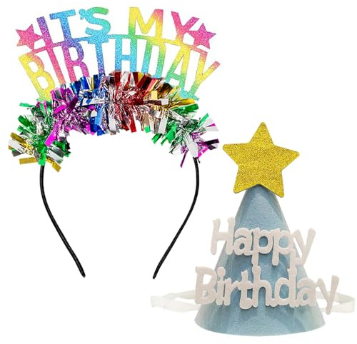 1 Fascia Colorata Con Stella A Cinque Punte E 1 Cappello Di Compleanno In Feltro Blu, Copricapo Per Feste Di Compleanno, Cappello Decorativo Per Feste, Forniture Per Feste Di Compleanno