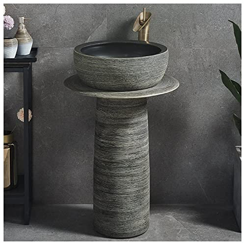 GLJTUO Pedestal Sink Handcrafted Ceramic wash Basin Pedestal washbasin with Faucet and Drain Installation Hole, for Indoor and Outdoor,C,2 Piece Set (D 3 piece set)