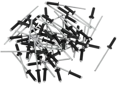 Partuto 50 Stück Kuppelkopf Großkopf Blindnieten Aluminium Schwarz Silberton 3,2 mm Griffdurchmesser 8 mm Grifflänge 6,7 mm Flanschdurchmesser