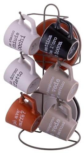 Villa d'Este Home Tivoli Lot de 6 tasses à café 100 ml avec soucoupe, support en fer, S.P.Q.eRe