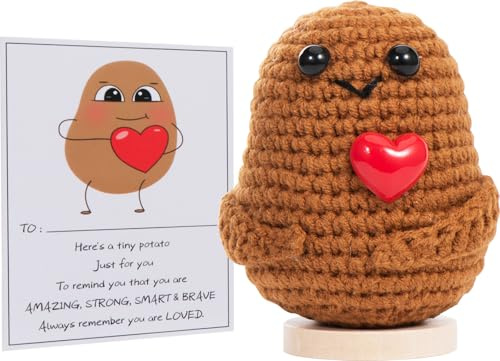 BOAITE Pocket Hug Positive Kartoffel, Kreative Strickwolle Positive Potato Herzform Glücksbringer, Mutmacher Geschenk, Gute Besserung Geschenk, Ich Liebe Dich Geschenke