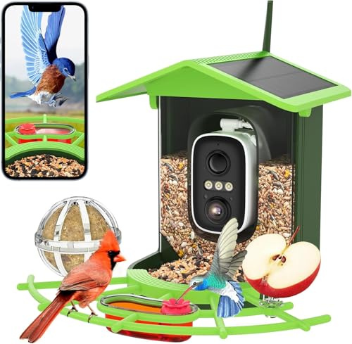 Vogelfutterhaus mit Kamera, Vogelhaus mit 4MP Kamera, Vogelfutterspender Garten, Vogelfutterstation mit Video/Fotoaufnahme, KI Identifizierung, Bewegungserkennung, Alarm, Nachtsicht, IP65 Wasserdicht