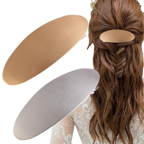 Platta hårklipp, franska klipp för hår non-slip-barretter | Fashionabla Oval Gold Silver Metal French Hair Barrettes Clips Accessories for Women and Girls
