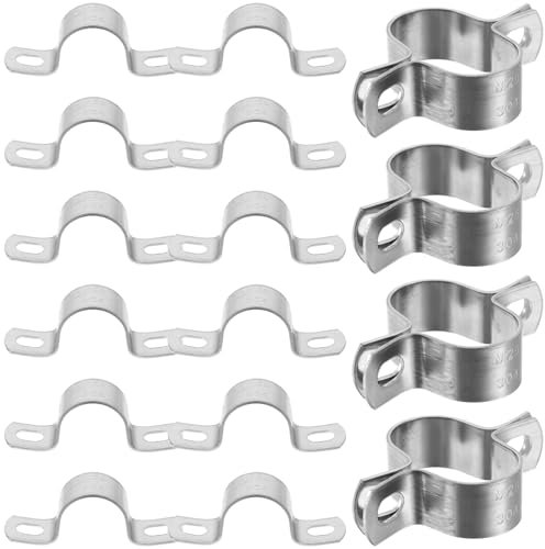 HOMSFOU 20pcs 304 Stainless Steel Pipe Strap Clamps Saddle Clips Tube Mounting Brackets Rigid Support Clamps for Water and Gas Pipe Connections