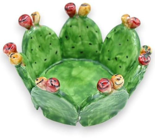 SICILIA BEDDA CAPACI Ciotola Ficodindia svuota Tasche o Porta Caramelle, in Ceramica Caltagirone, con 4 Opzioni Misura (1Unità) - h 10 x L 15 cm