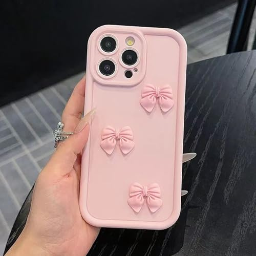 Custodia Compatibile con iPhone 15 Plus | Cover per cellulare Fiocco Rosa con Perle 3D, TPU Morbido Antiurto