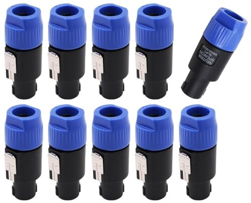 Zodazoqa 10 PCS NL4FC Speakon-Compatible Twist Lock Adapter Connectors | Blue, Audio Plug, For Cable Diameter 6~15mm, Speakon Connector, For NL4 Series, Amplifiers, Speakers