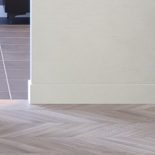 Porte Italiane, Plinthe Passe-câbles en HDF, résistant à l'eau, idéal pour sols stratifiés, céramiques et résines, prix/quantité au mètre linéaire, mesure 12 x 90 mm (EFFET béton)