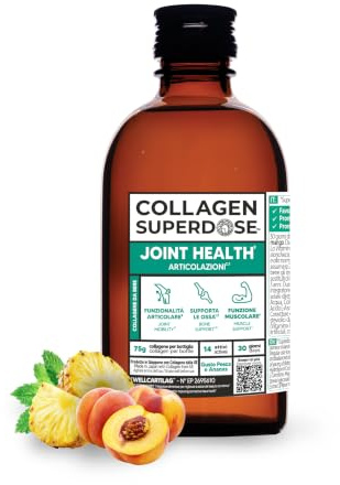COLLAGEN SUPERDOSE BY GOLD COLLAGEN Joint Health - Collagene Integratore Liquido (75g in Formula), Vitamina C e D, Integratore Articolazioni Collagene e Acido Ialuronico Supporta Ossa e Muscoli, 300ml