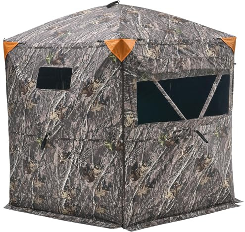 VEVOR Affût de Chasse pour 6-7 Personnes, Tente de Camouflage Portable avec Sac de Transport, Cache de Chasse avec Porte Silencieuse à Fermeture Éclair et Fenêtre, pour Chasseurs Photographes